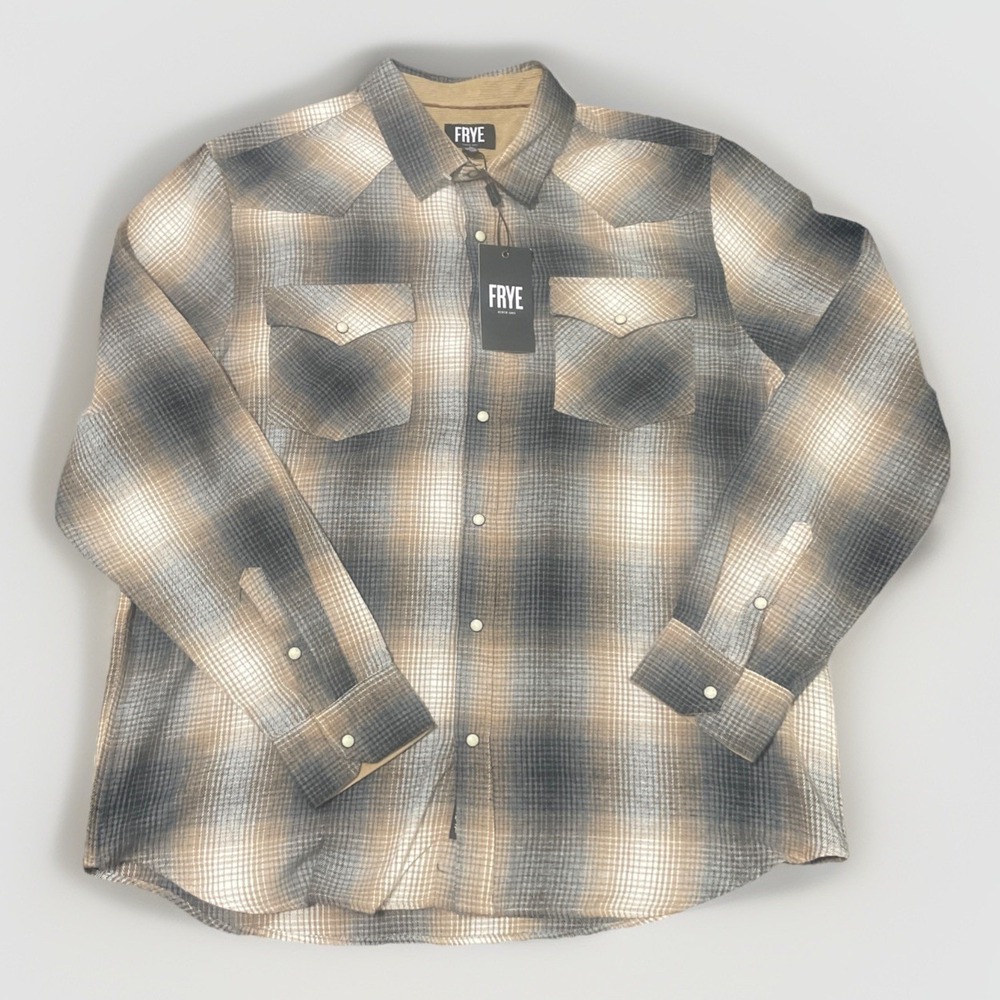 Frye & Co Brown Plaid Flannel Button Down Men's Size XL Color Tobacco